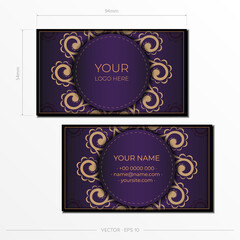 Purple Business Cards. Decorative business card ornaments, oriental pattern, illustration.