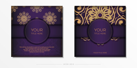 Fototapeta na wymiar Luxurious purple postcard template with vintage abstract mandala ornament. Elegant and classic vector elements ready for print and typography.