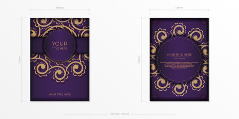 Fototapeta premium Luxury purple invitation card template with vintage abstract ornament. Elegant and classic elements are great for decorating. Vector illustration.