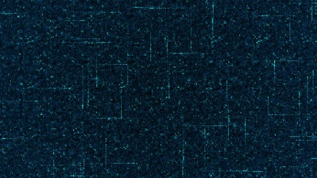 Background from pixel map with moving lines. Animation. Map inside computer system with schematically moving lines. Pixel map with schematic lines