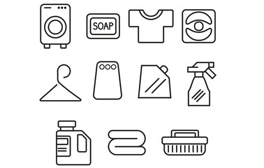 Laundry linear icon set