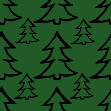 Happy new year 2022. Seamless pattern with christmas trees.Doodle vector illustration with christmas trees.