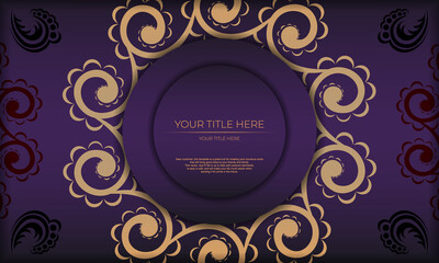 Luxurious purple postcard template with vintage abstract ornament. Elegant and classic elements are great for decorating. Vector illustration.