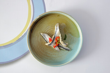 Marinated anchovies. Gourmet restaurant italian food.