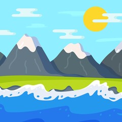 Vector illustration of a landscape. Beautiful picture of the mountains. View of the mountains. Photo 
