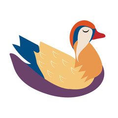 Mandarin duck icon flat style. Isolated on white background. Vector illustration