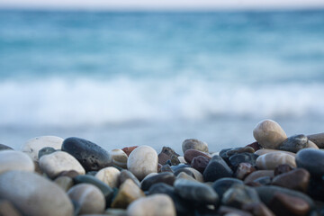 Fototapeta na wymiar Empty Pebbles beach close-up