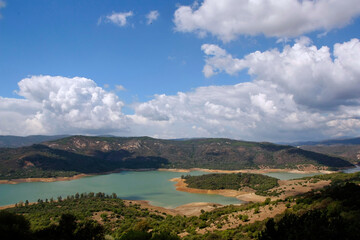 Guadarranque reservoir seen from Castellar de la Frontera castle, Alcornocales Natural Park, Cadiz...
