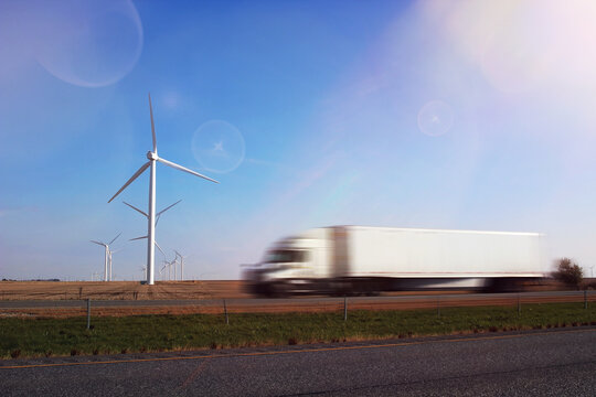 Wind Turbines with a  truck on a road
