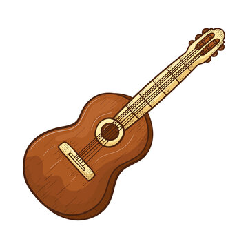 Vector doodle illustration of a wooden old cowboy guitar. An authentic musical instrument for country or wild west music.