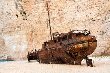 Shipwreck bay zakynthos, beach ship in Greece