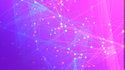 Naklejka na ściany i meble Abstract purple pink polygon tech network with connect technology background. Abstract dots and lines texture background. 3d rendering.