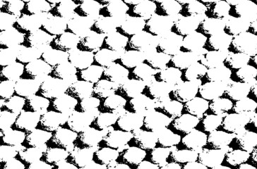 Monochrome texture composed of irregular graphic elements. Distressed uneven grunge background. Abstract vector illustration. Overlay for interesting effect and depth. Isolated on white background.