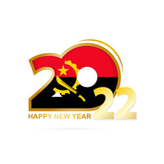 Year 2022 with Angola Flag pattern. Happy New Year Design.