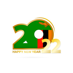 Year 2022 with Zambia Flag pattern. Happy New Year Design.