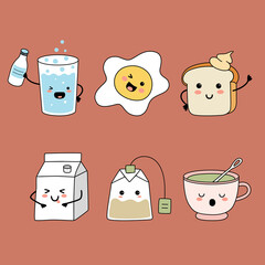 set of vector cute illustrations in cartoon style for kids design, holiday, invitations and cards