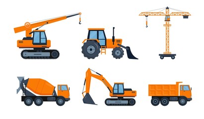 Orange Construction heavy machinery for building work.