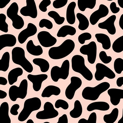 seamless pattern with black spots of cow animal skin in doodle style, vector illustration