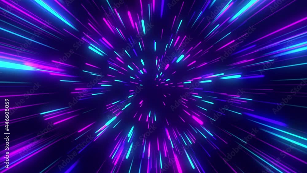 Poster colorful straight lines on a purple background. abstract seamless looped animation of neon, glowing 