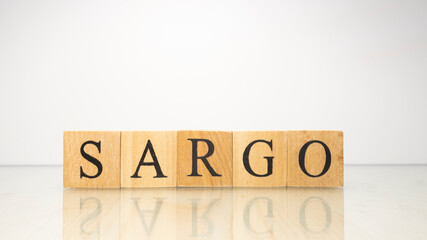The name Sargo was created from wooden letter cubes. Seafood and food.