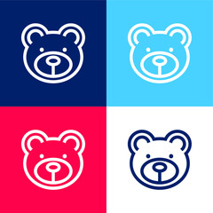 Bear Face blue and red four color minimal icon set