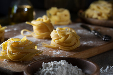 Homemade pasta on a rustic table