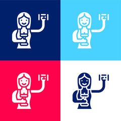 Aerobics blue and red four color minimal icon set