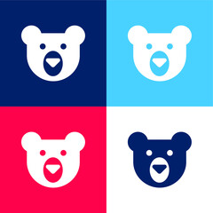 Bear Head blue and red four color minimal icon set