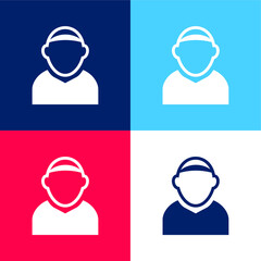 Bald Male Avatar blue and red four color minimal icon set
