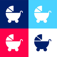 Baby Stroller blue and red four color minimal icon set