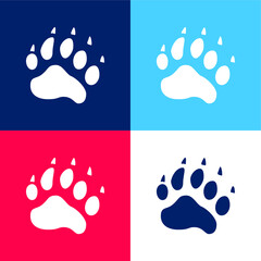 Fototapeta na wymiar Bear Pawprint blue and red four color minimal icon set