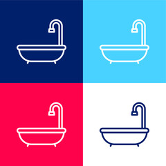 Bathtub blue and red four color minimal icon set