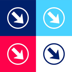 Arrow Pointing Down Right In A Circle blue and red four color minimal icon set