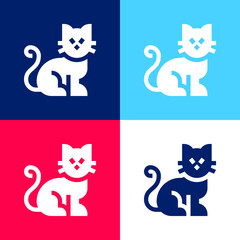 Black Cat blue and red four color minimal icon set