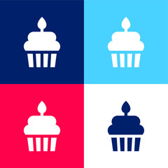 Birthday Cake blue and red four color minimal icon set