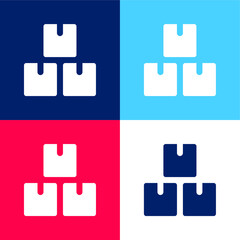 Boxes blue and red four color minimal icon set