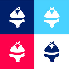 Bikini Hand Drawn Beach Clothes blue and red four color minimal icon set