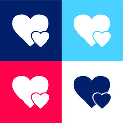 Big Heart And Little Heart blue and red four color minimal icon set