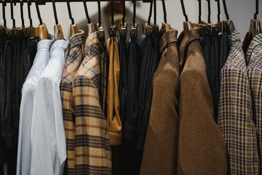 Jackets hanging in a men's clothing store