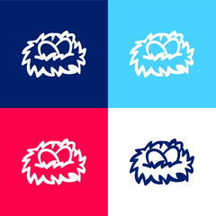 Birds Eggs On A Nest blue and red four color minimal icon set