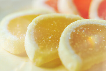 Close up of Yellow and Orange,  jelly beans.