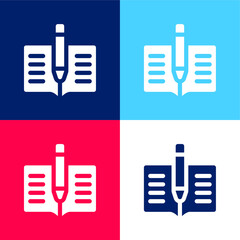 Book blue and red four color minimal icon set