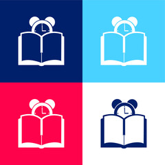 Book And Clock blue and red four color minimal icon set