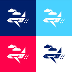 Airplane blue and red four color minimal icon set