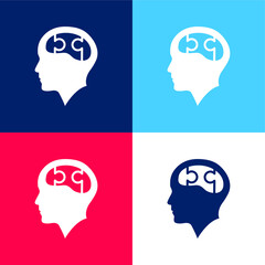 Bald Head With Puzzle Brain blue and red four color minimal icon set