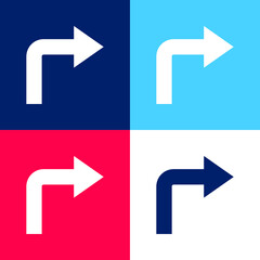 Arrow Angle Turning To Right blue and red four color minimal icon set