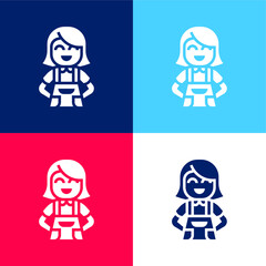 Apron blue and red four color minimal icon set