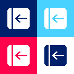 Back Arrow Solid Square Button blue and red four color minimal icon set