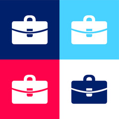 Briefcase blue and red four color minimal icon set