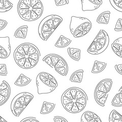 Seamless pattern of hand drawn lemons. Citrus fruit background. Perfect for textile wallpaper posters
